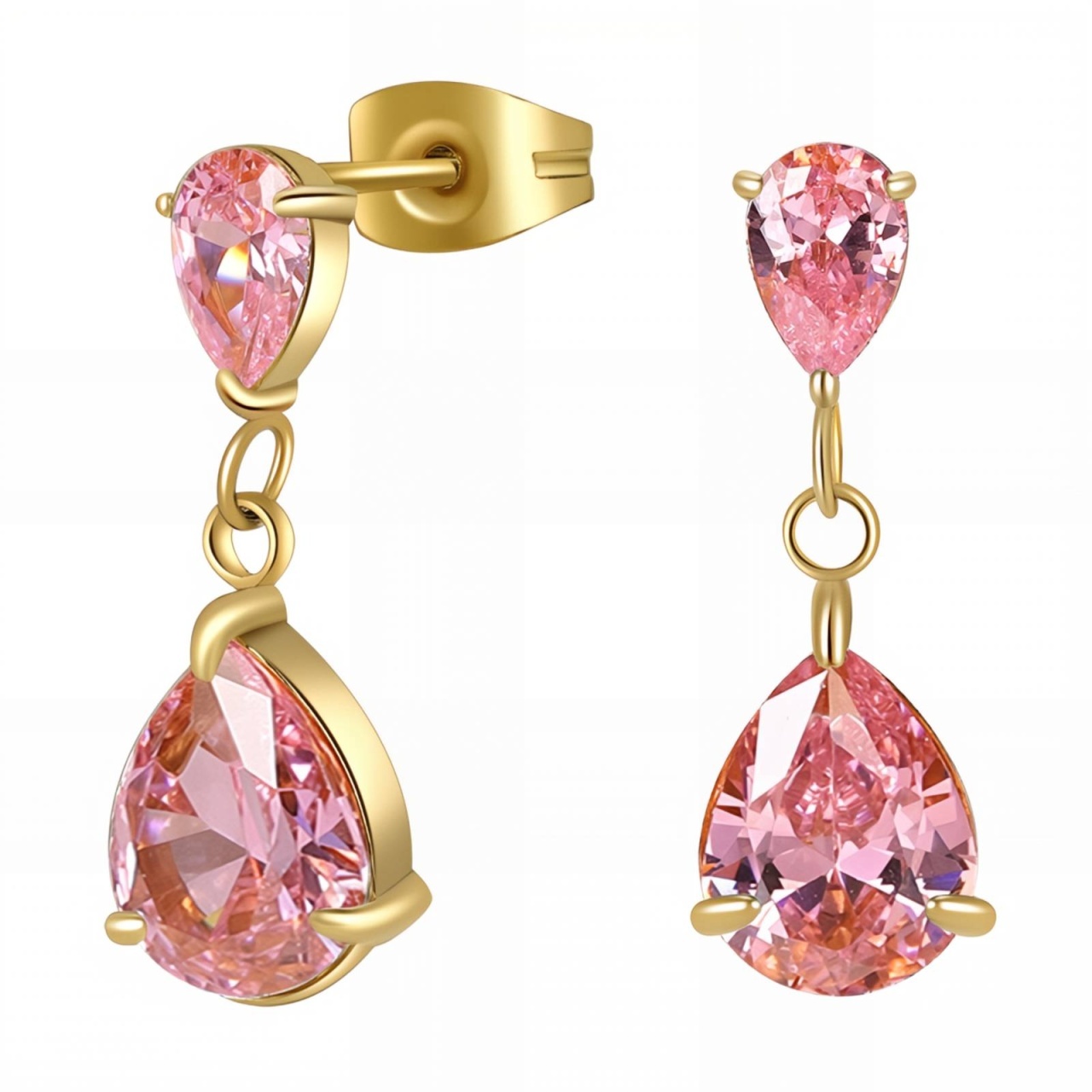 Cercei Extaz Pink din Inox placati cu AUR 18K