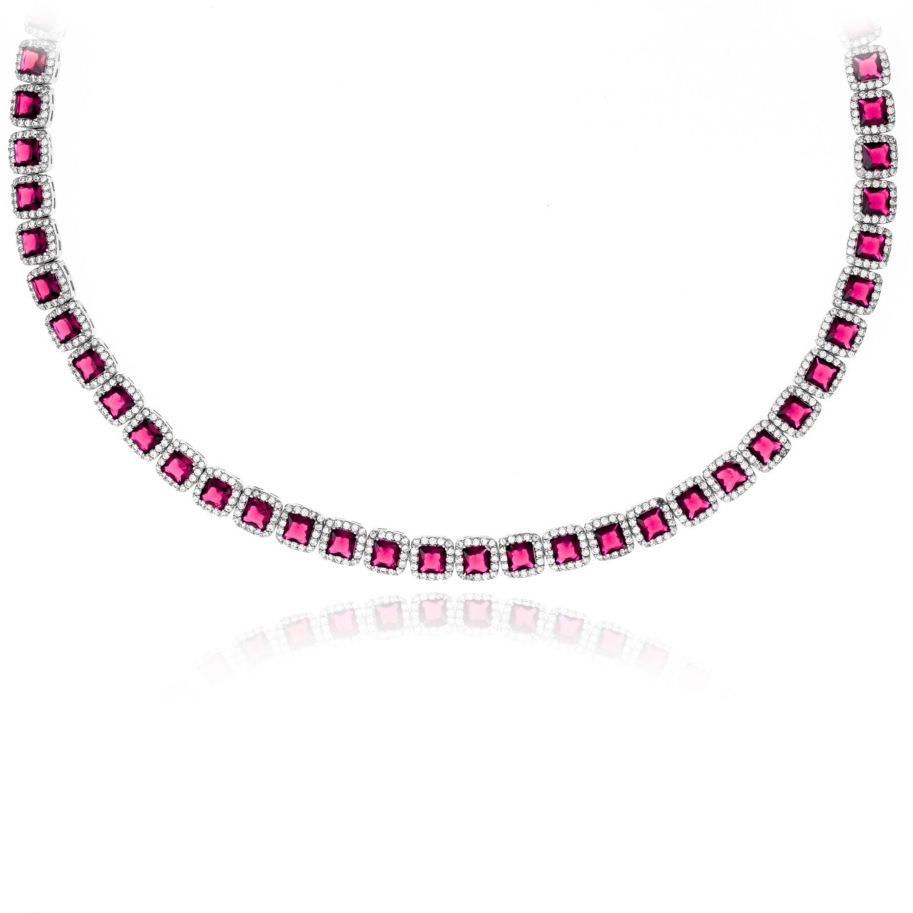 Colier Angel Cubic Collection din argint 925 cu cristale - Fuchsia Edition