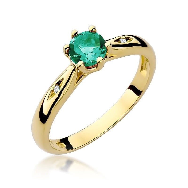 Inel Aur 14K cu Smarald 0.50 ct si Diamante Naturale 0.01 ct