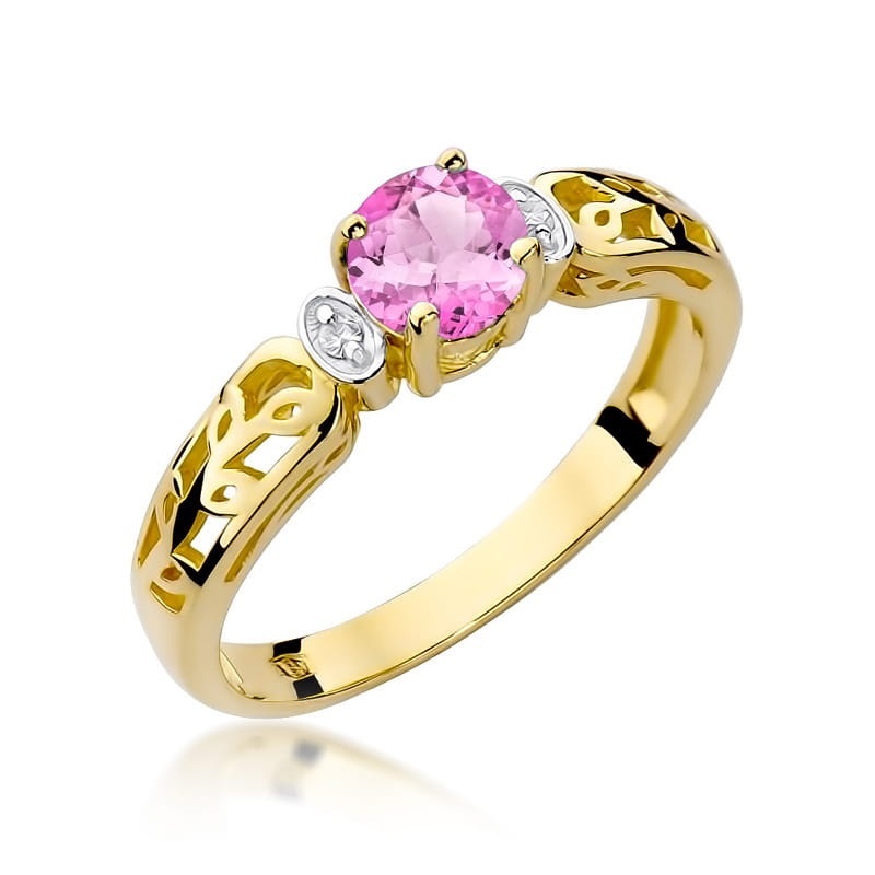 Inel Aur 14K cu Topaz Roz 0.60 ct si Diamante Naturale 0.02 ct
