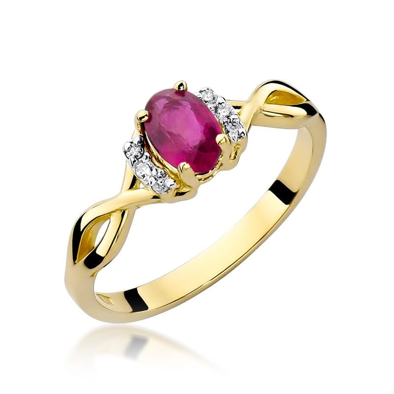 Inel Aur 9K cu Rubin 0.60 ct si Diamante Naturale 0.05 ct