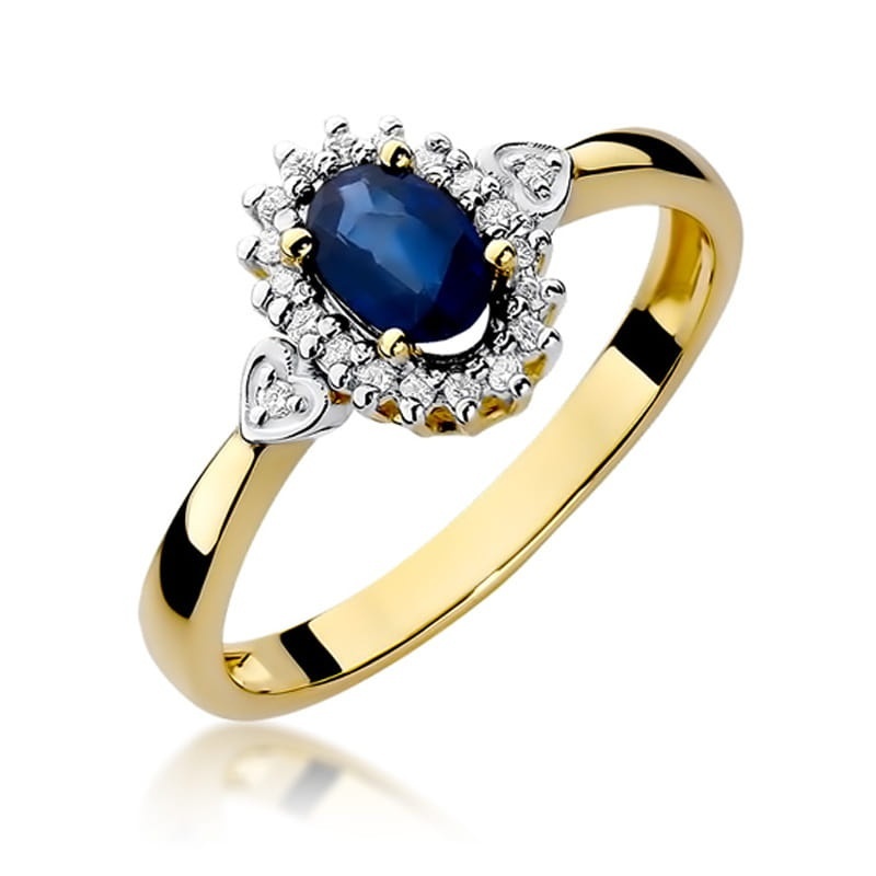 Inel Aur 9K cu Safir 0.70 ct si Diamante Naturale 0.10 ct