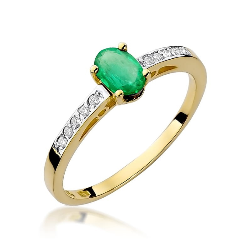 Inel Aur 9K cu Smarald 0.40 ct si Diamante Naturale 0.05 ct
