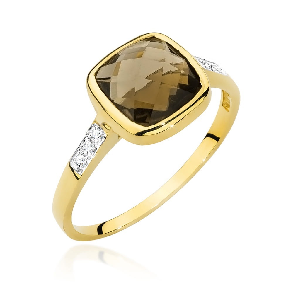 Inel Aur 9K cu Smoky Quartz 2.00 ct si Diamante Naturale 0.03 ct