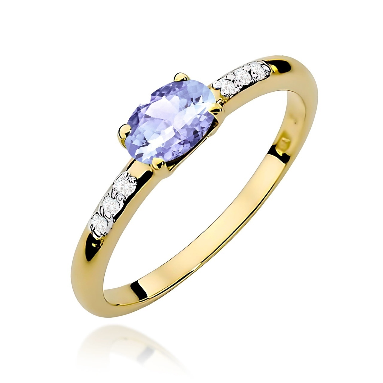 Inel Aur 9K cu Tanzanit 0.40 ct si Diamante Naturale 0.03 ct