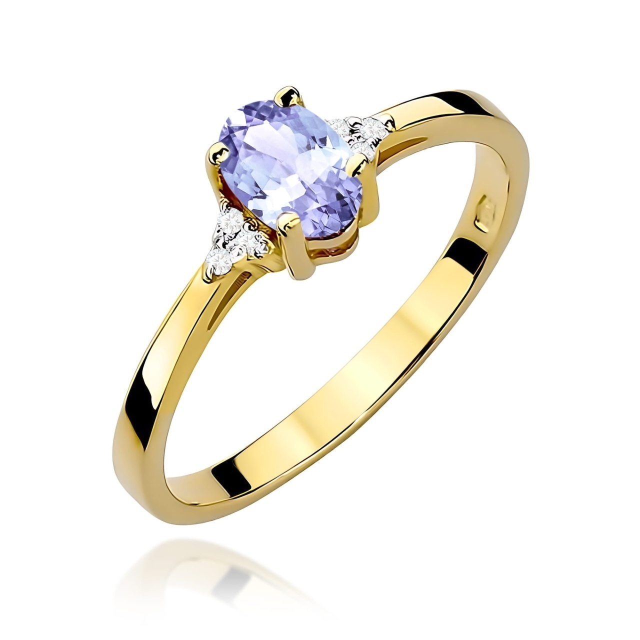 Inel Aur 9K cu Tanzanit 0.40 ct si Diamante Naturale 0.05 ct