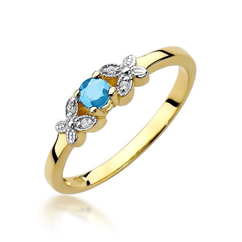 Inel Aur 9K cu Topaz Swiss 0.15 ct si Diamante Naturale 0.02 ct