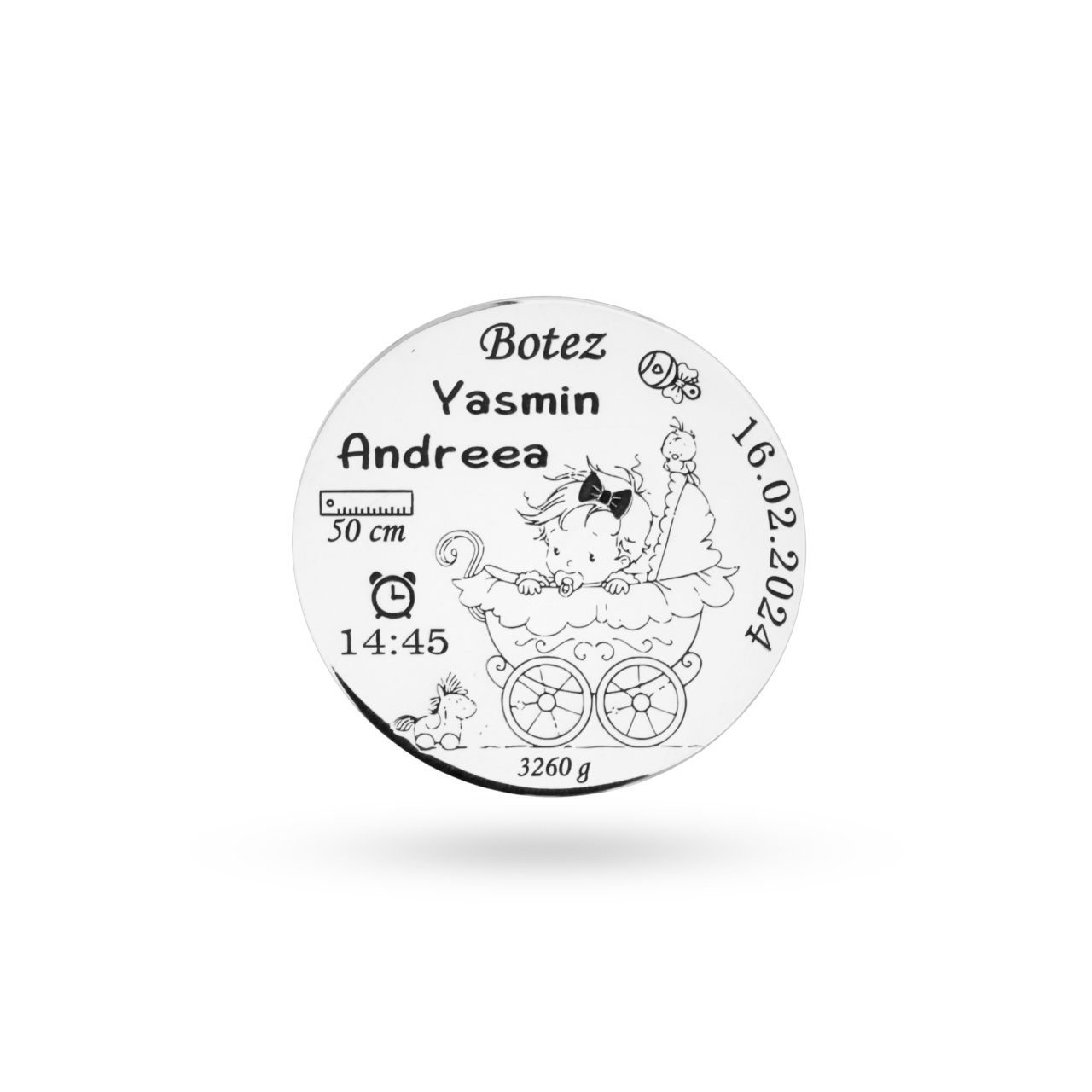 Moneda 3cm din Argint pentru botez sau mot - gravura pentru fetite