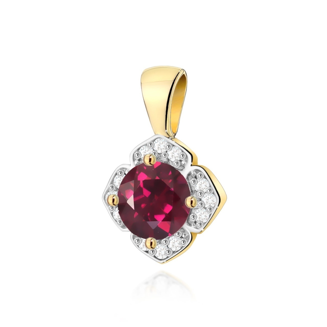 Pandantiv Aur 14K cu Rhodolite 0.60 ct si Diamante Naturale 0.06 ct