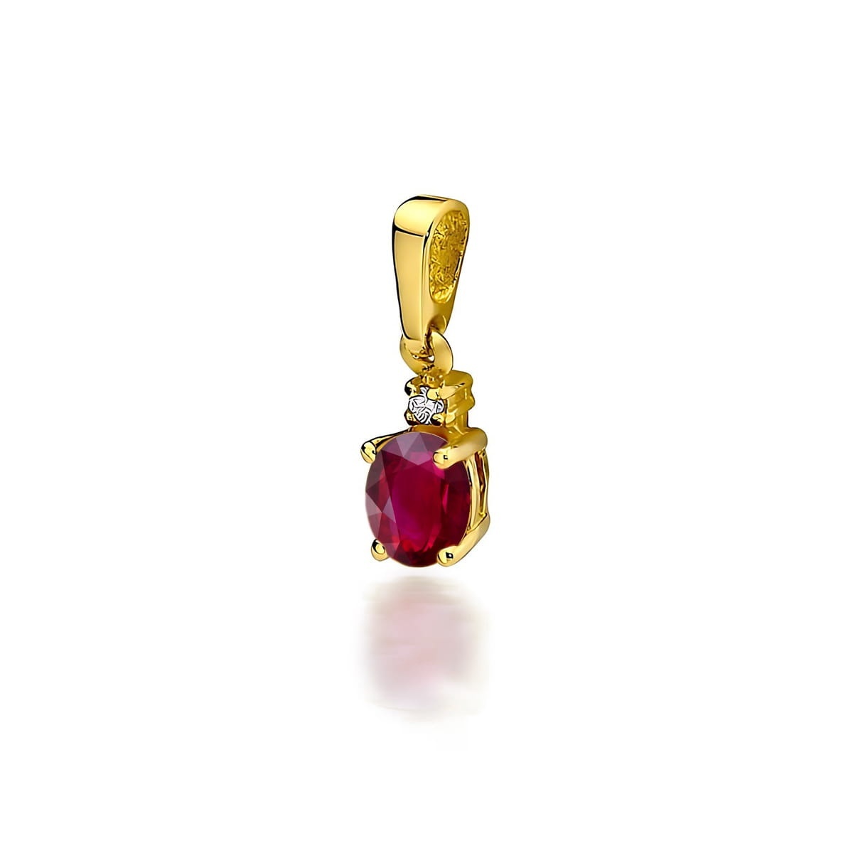 Pandantiv Aur 14K cu Rubin 0.60 ct si Diamant Natural 0.01 ct