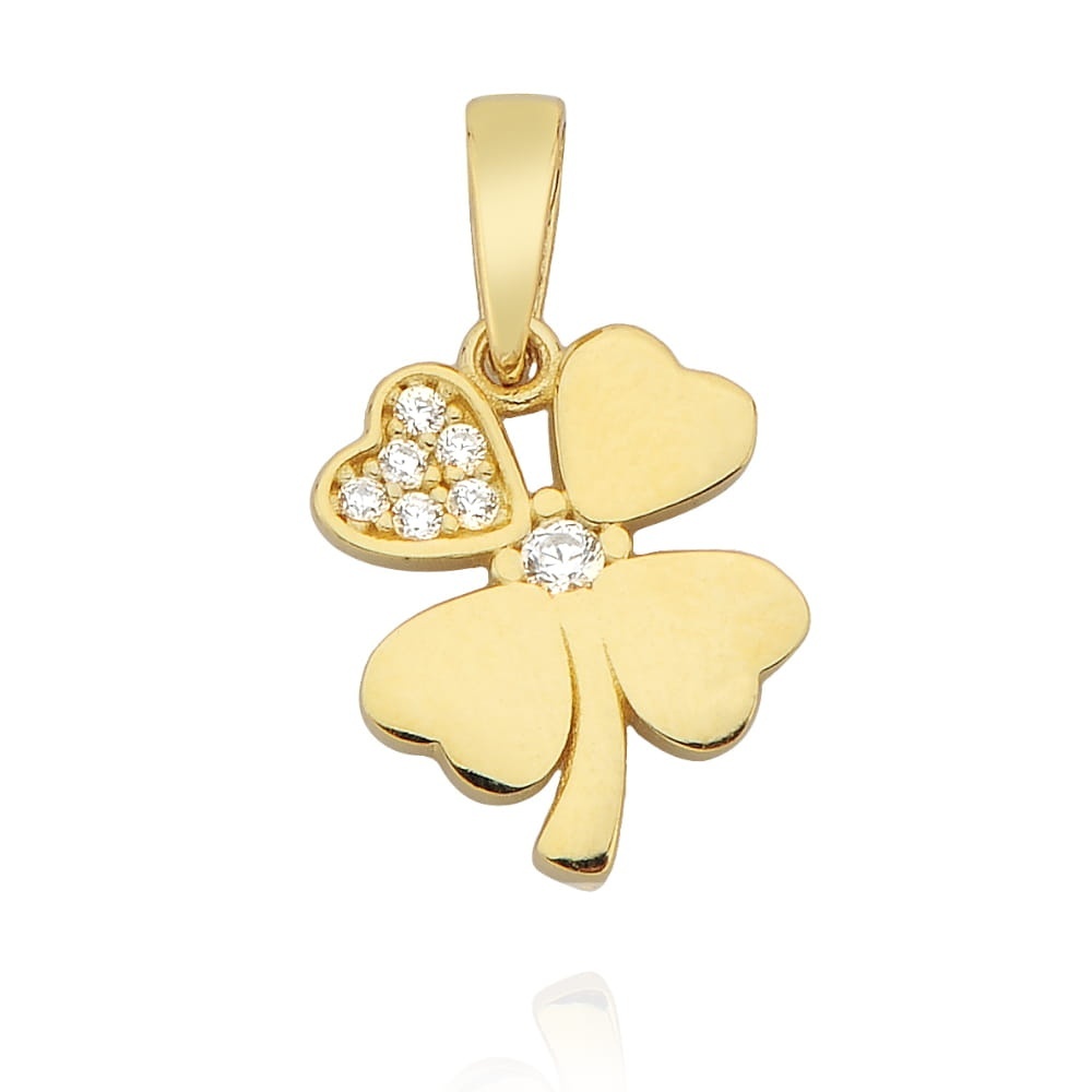 Pandantiv Aur 14K Trifoi cu Zirconii