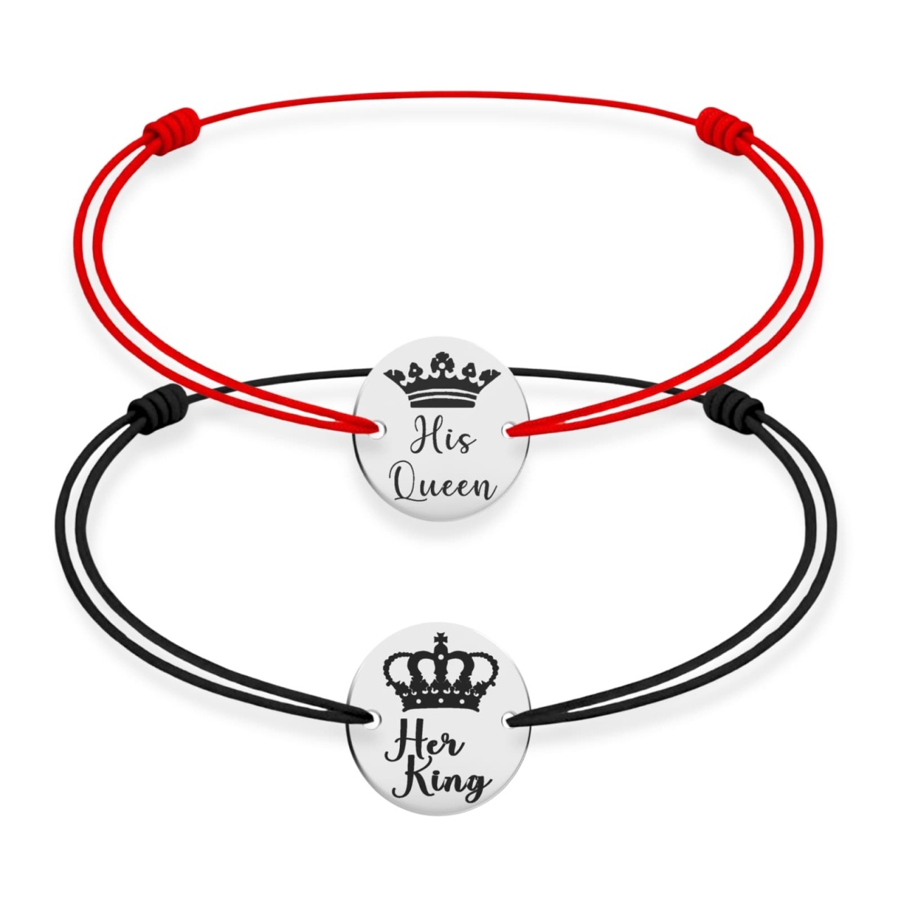 Set 2 Bratari pentru cupluri cu Banut din Argint His Queen & Her King