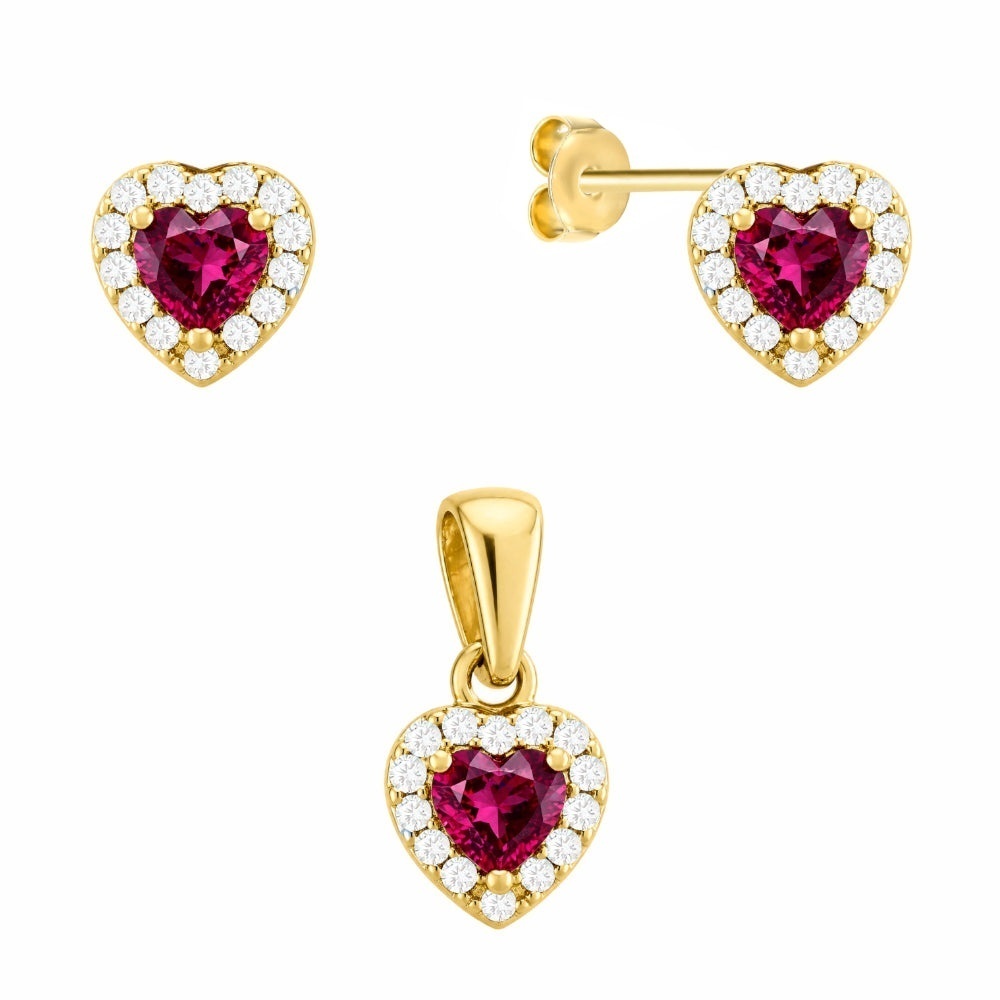 Set Aur 14K Inimă Rubinată cu Zirconii