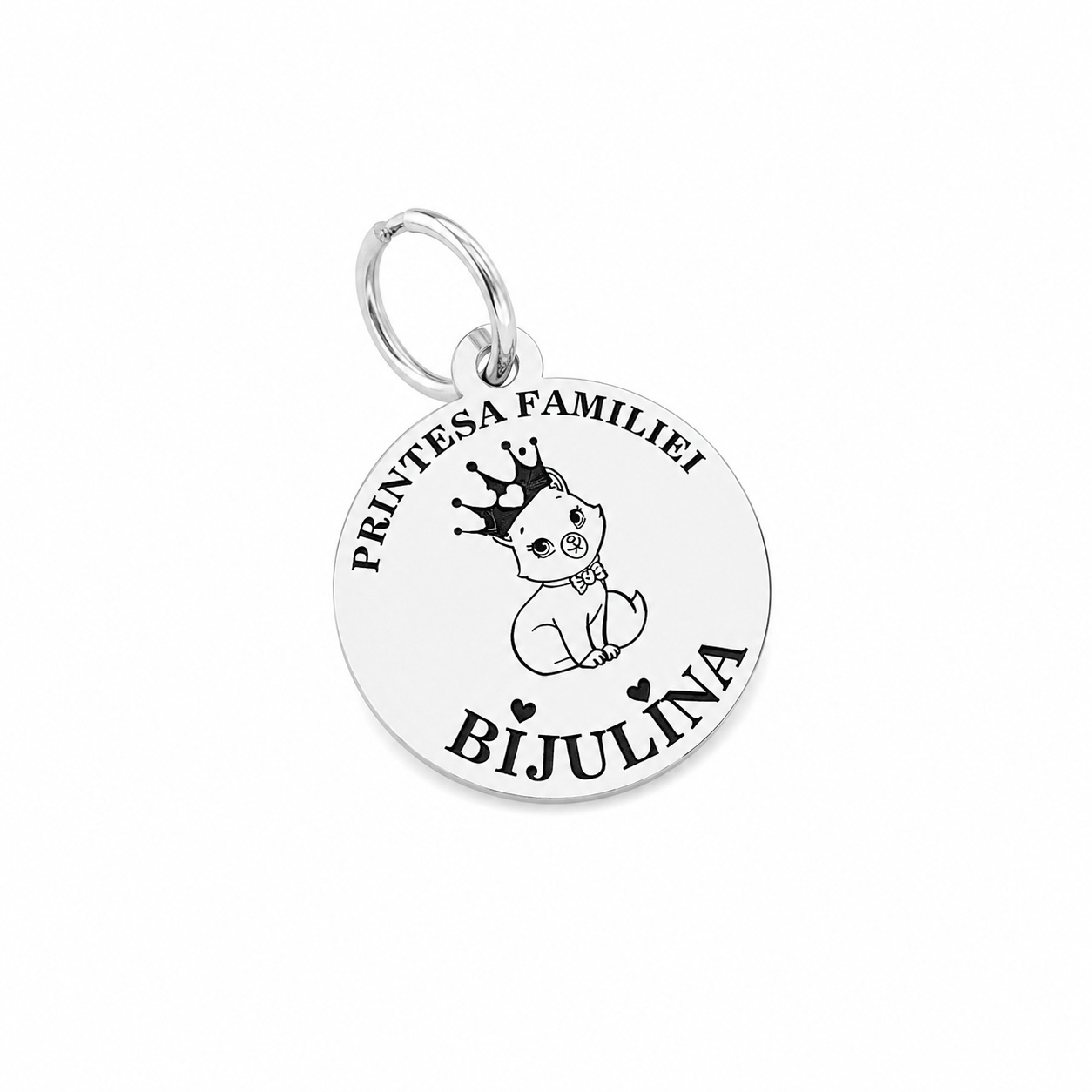 Banut personalizat din Argint 925 - 16mm - pentru zgarda pisicutelor - gravat fata/ verso