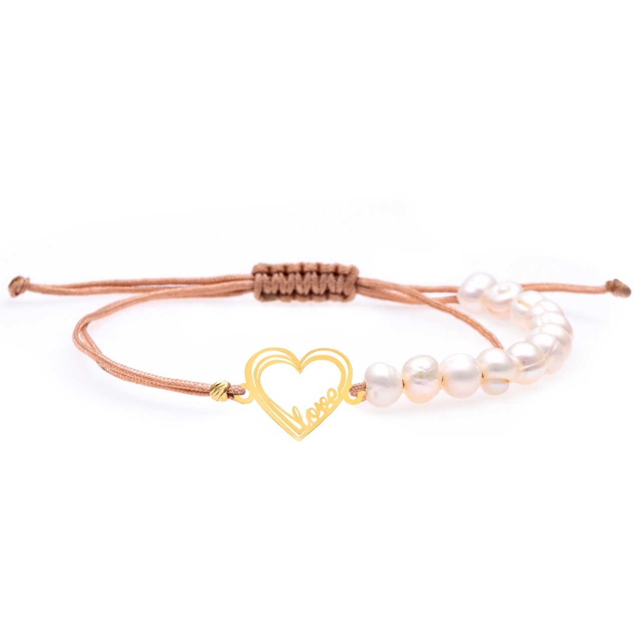 Bratara Love Pearls cu perle de cultura si inimioara din Aur 14K