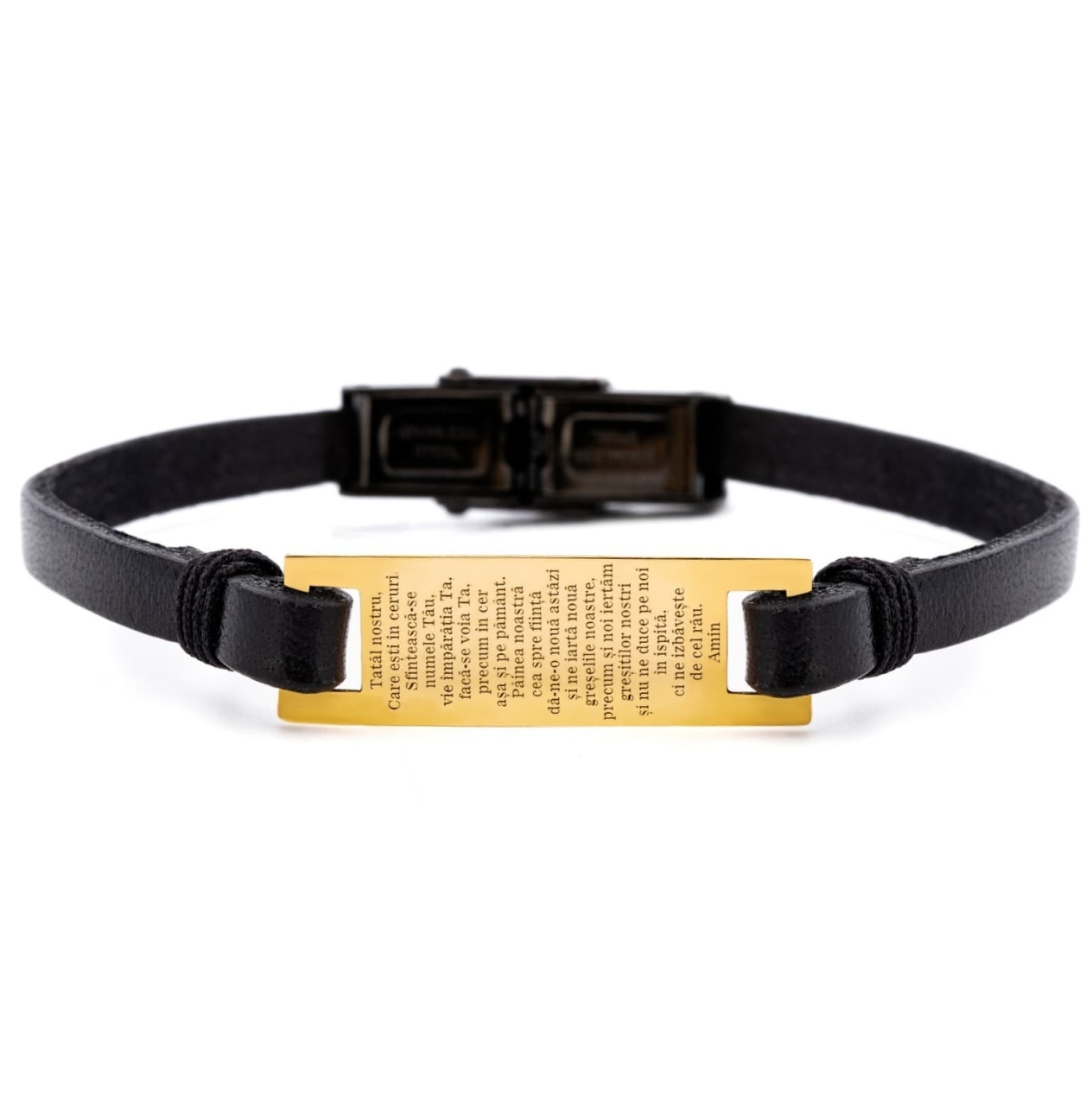 Bratara Tatal Nostru din AUR 14K si Piele Naturală
