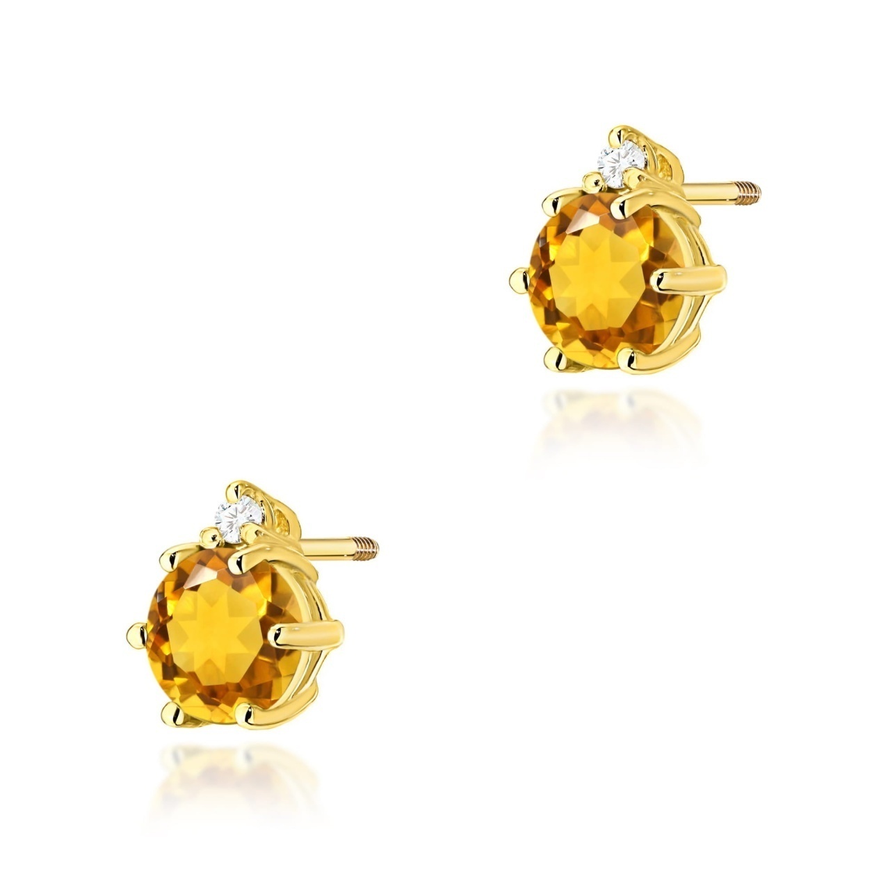 Cercei Aur 14K cu Citrin 0.50 ct si Diamante Naturale 0.03 ct Filet cu Protectie