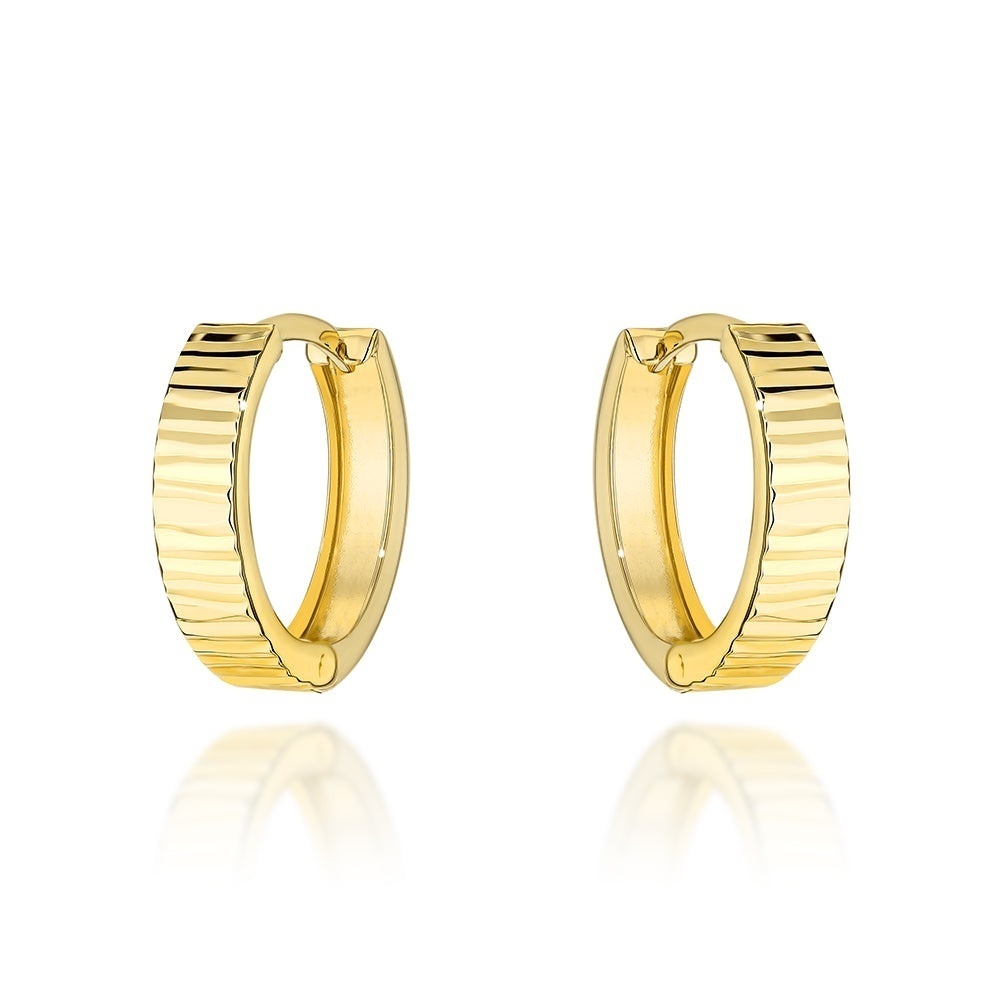 Cercei Aur 14K Rotunzi Ornamentati cu Striatii