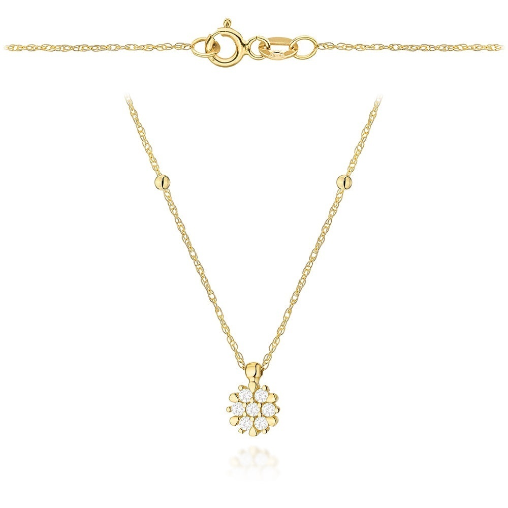 Colier Aur 14K Floare cu Zirconii și Bile Netede