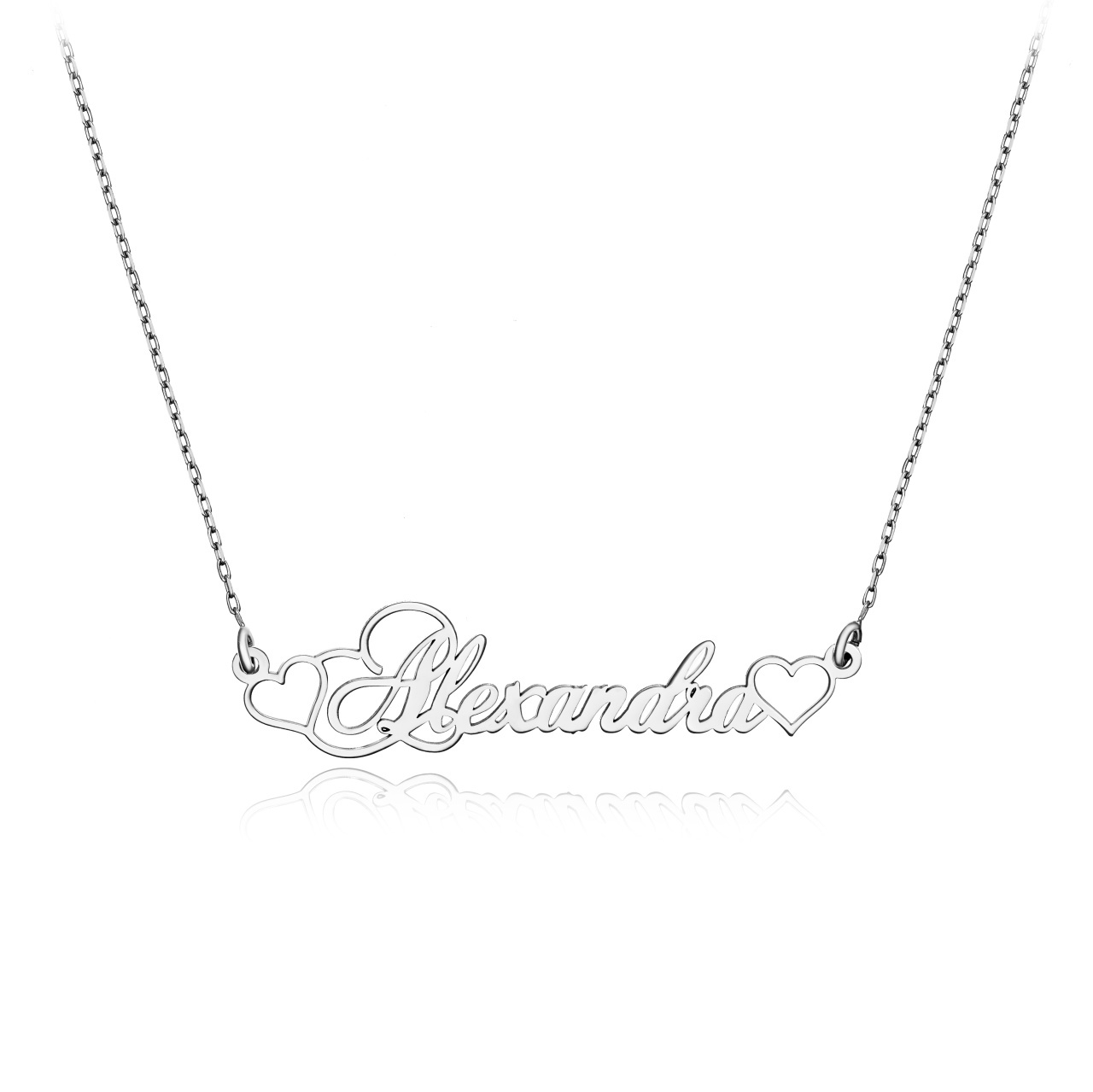Colier Caligraphy din argint personalizabil cu orice nume si inimioare
