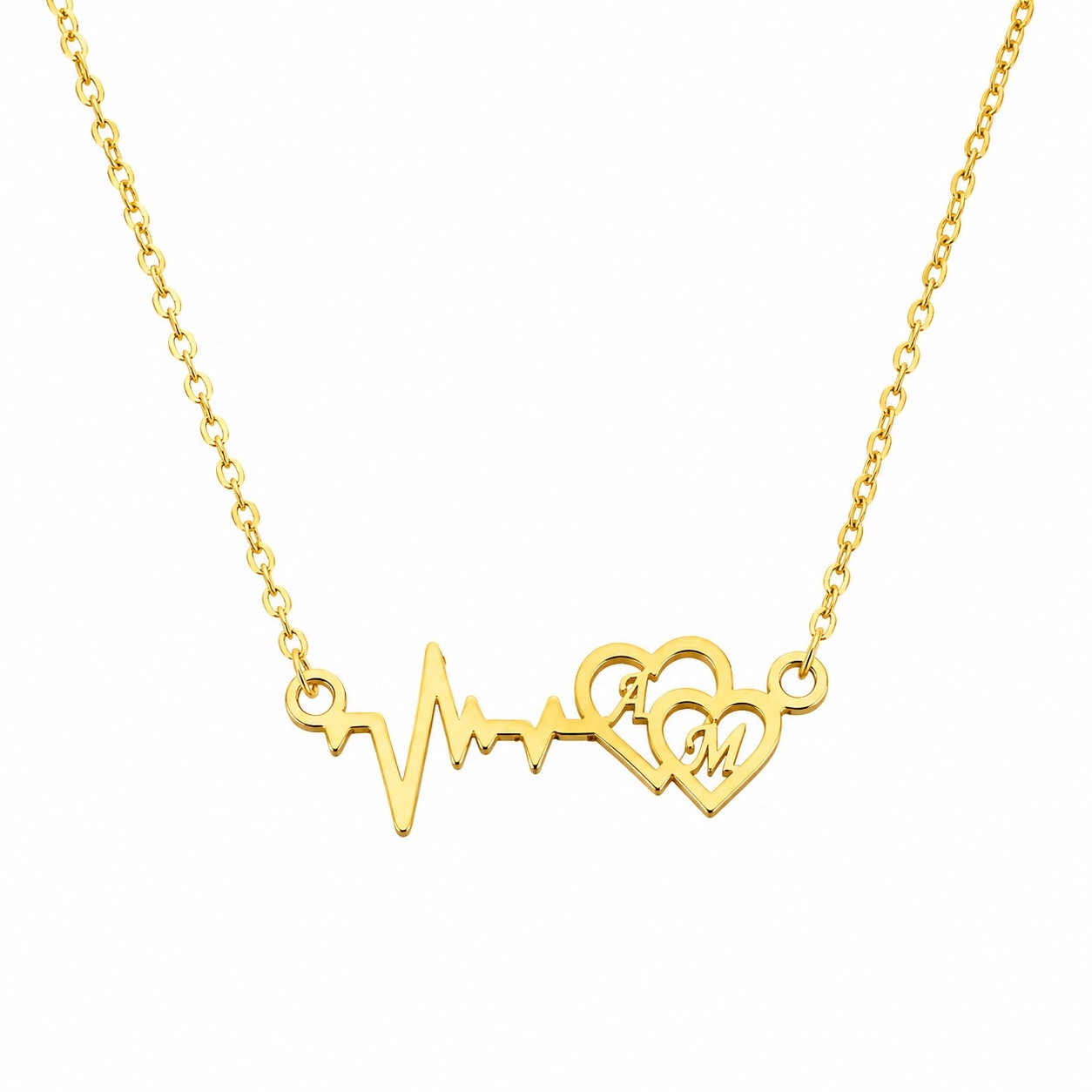 Colier din Aur 14k cu puls si inimioare personalizate cu initiale