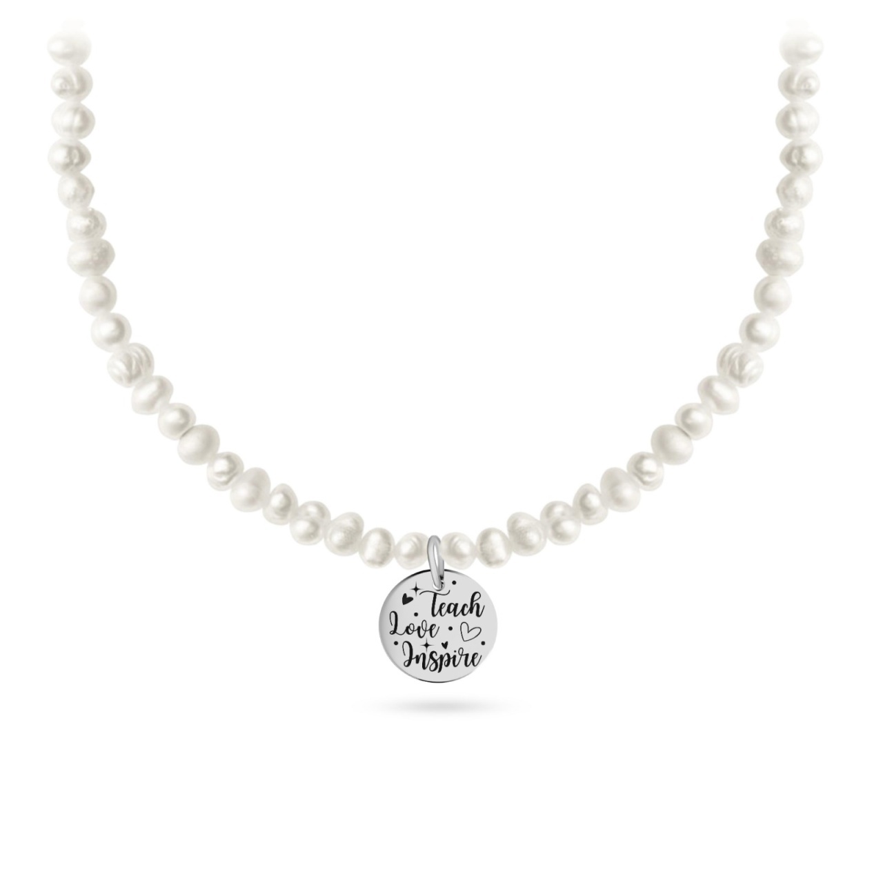 Colier Teach, Love, Inspire din Argint 925 cu perle de cultura