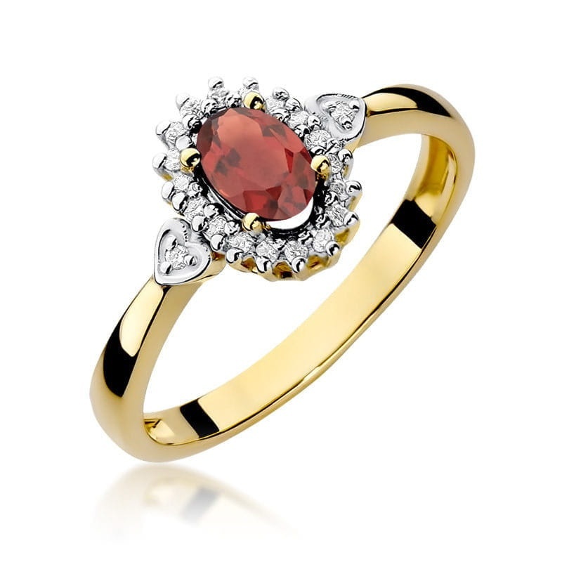 Inel Aur 14K cu Granat 0.50 ct si Diamante Naturale 0.10 ct