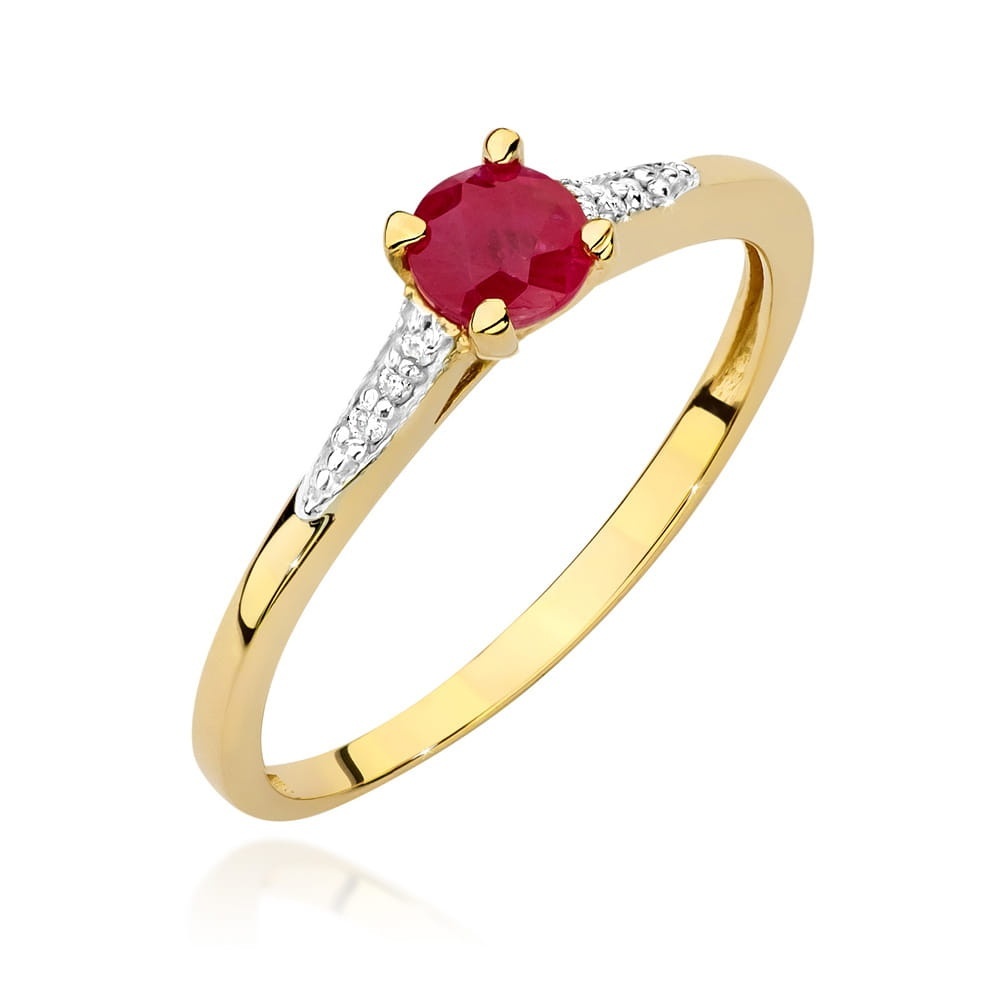Inel Aur 14K cu Rubin 0.30 ct si Diamante Naturale 0.03 ct