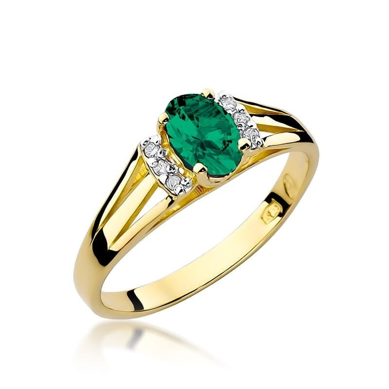 Inel Aur 14K cu Smarald 0.40 ct si Diamante Naturale 0.05 ct