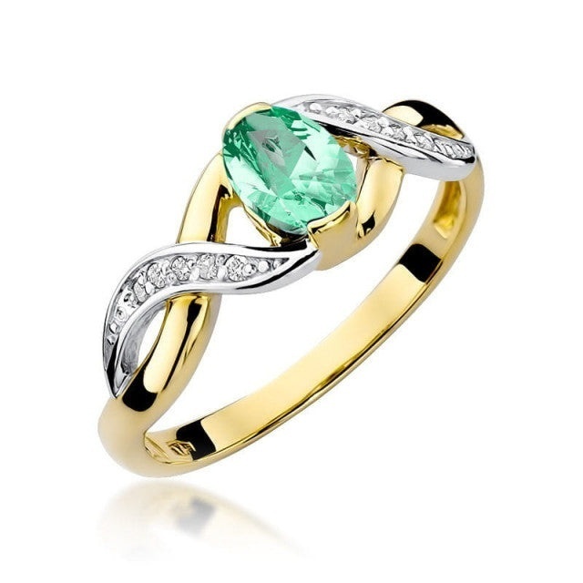 Inel Aur 14K cu Smarald 0.40 ct si Diamante Naturale 0.05 ct