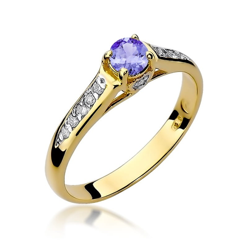 Inel Aur 14K cu Tanzanit 0.35 ct si Diamante Naturale 0.10 ct
