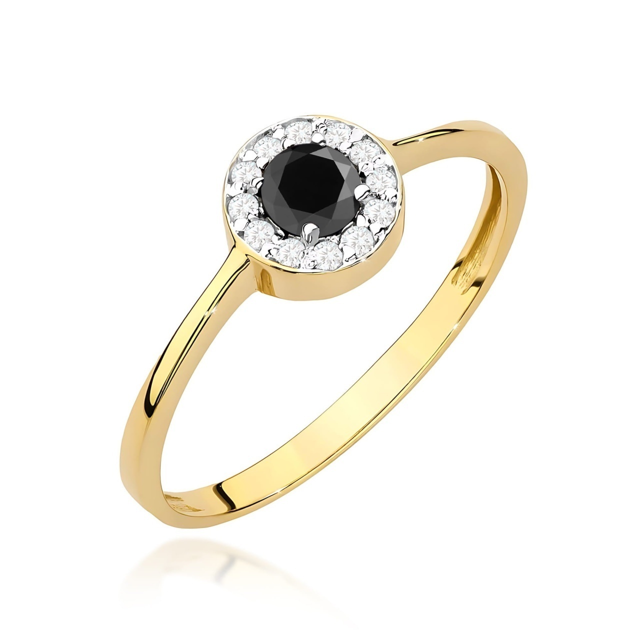 Inel Aur 9K cu Diamante Naturale Albe si Negre 0.40 ct