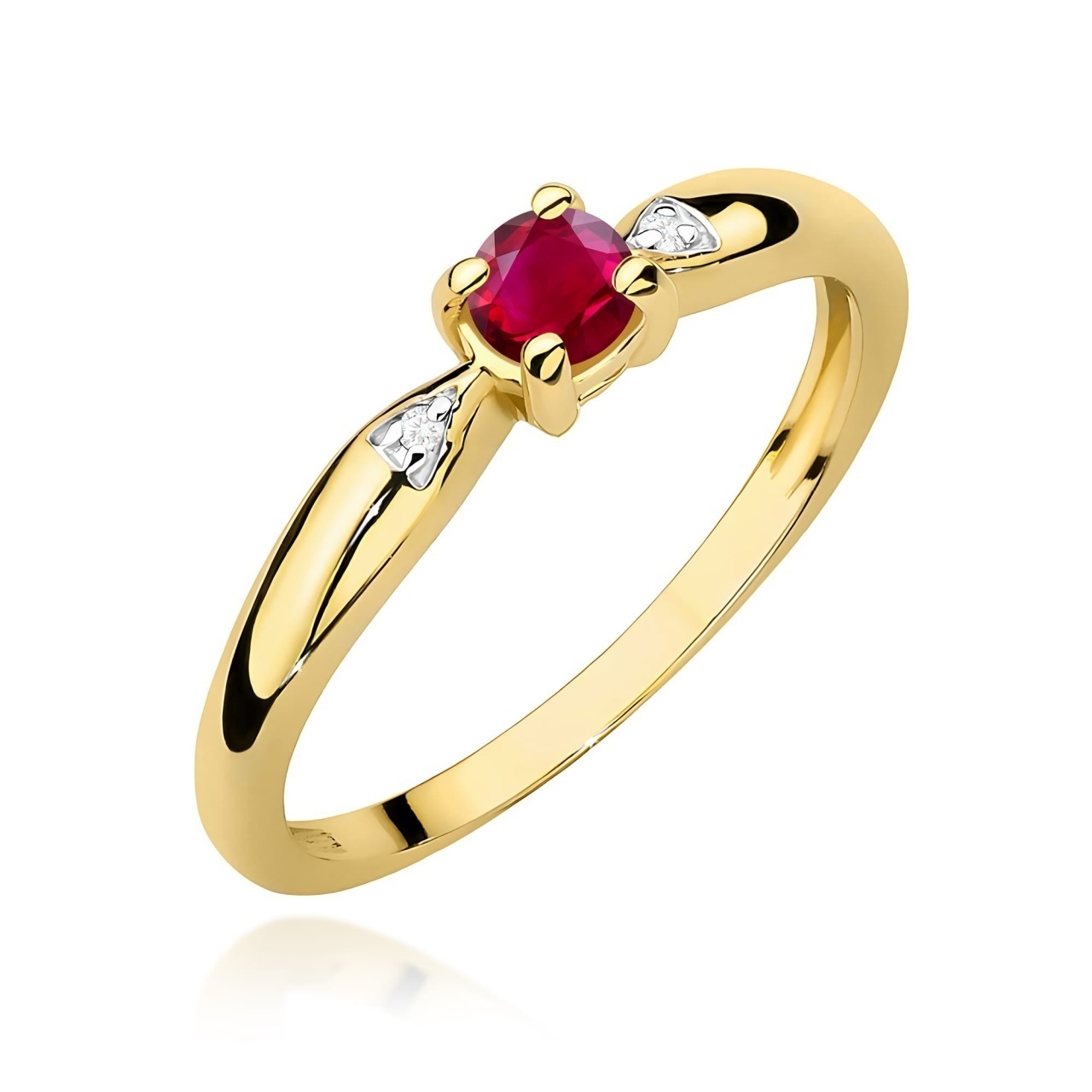 Inel Aur 9K cu Rubin 0.15 ct si Diamante Naturale 0.01 ct