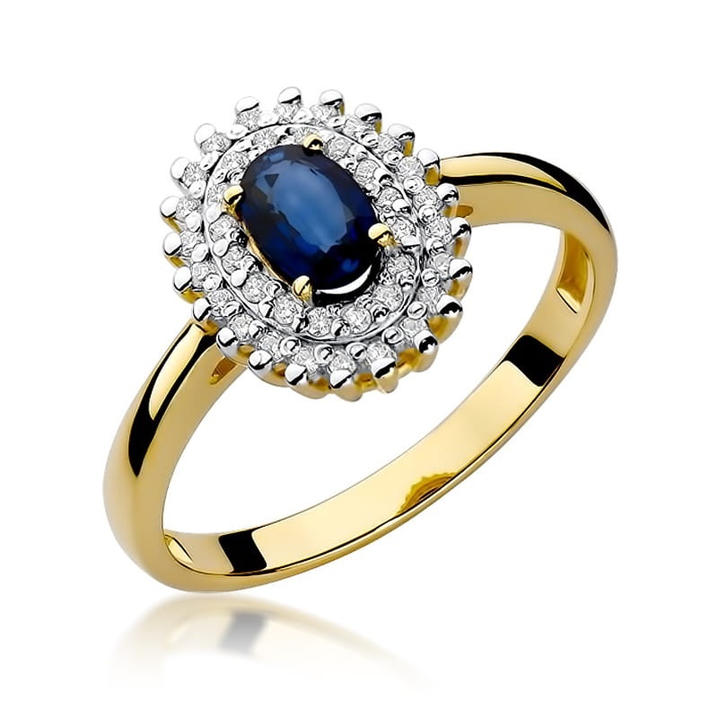 Inel Aur 9K cu Safir 0.70 ct si Diamante Naturale 0.20 ct