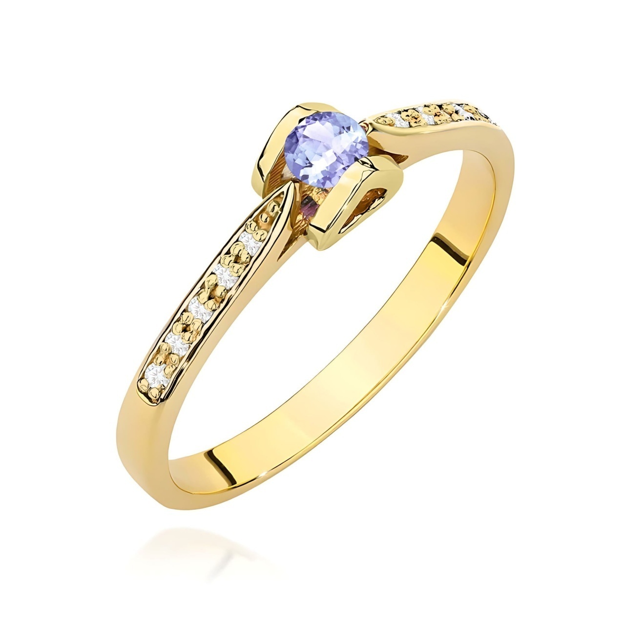 Inel Aur 9K cu Tanzanit 0.15 ct si Diamante Naturale 0.05 ct