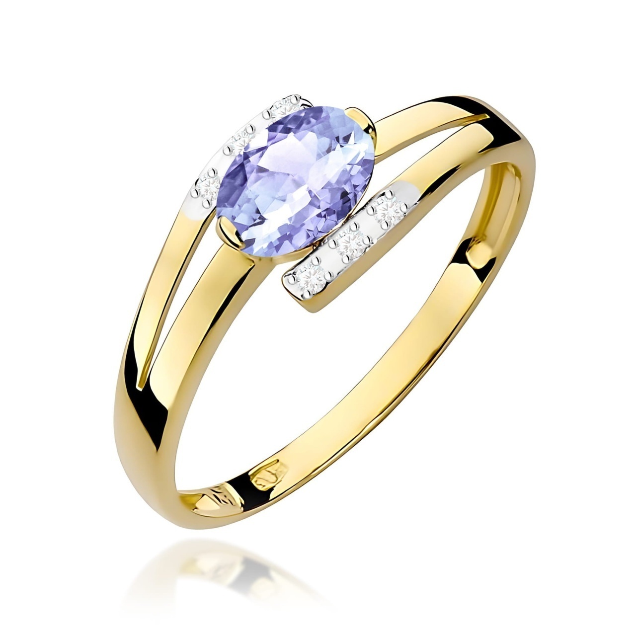 Inel Aur 9K cu Tanzanit 0.40 ct si Diamante Naturale 0.05 ct