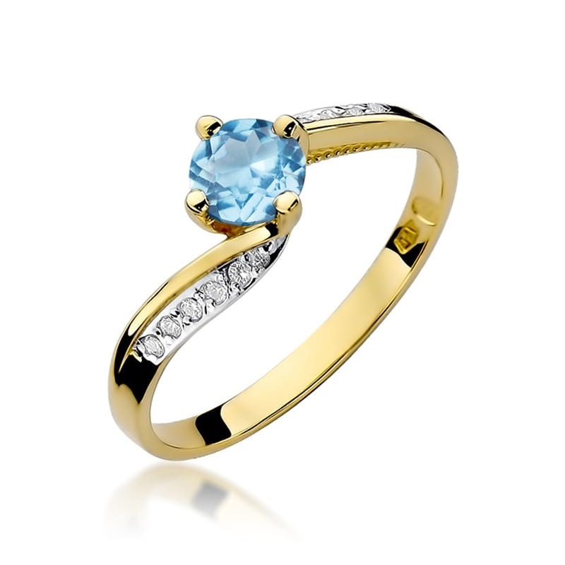 Inel Aur 9K cu Topaz Swiss 0.50 ct si Diamante Naturale 0.05 ct