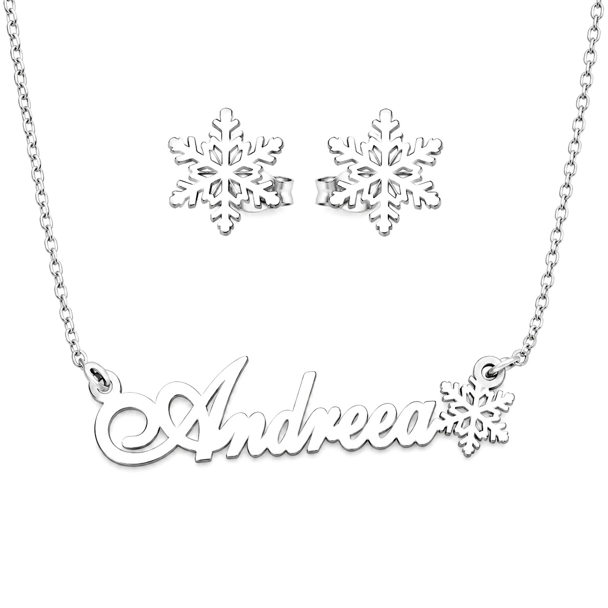 Set din argint 925 cu fulg de nea, personalizabil cu orice nume