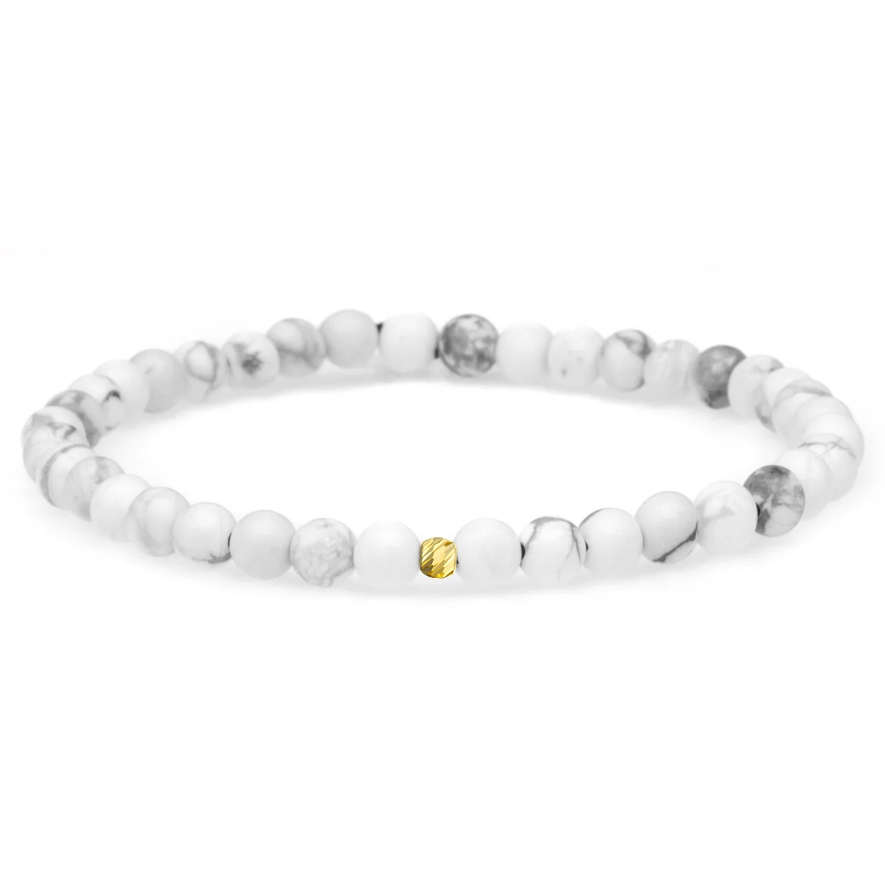 Brățară elastică Elegance cu Howlit si bila 3mm din aur 14K