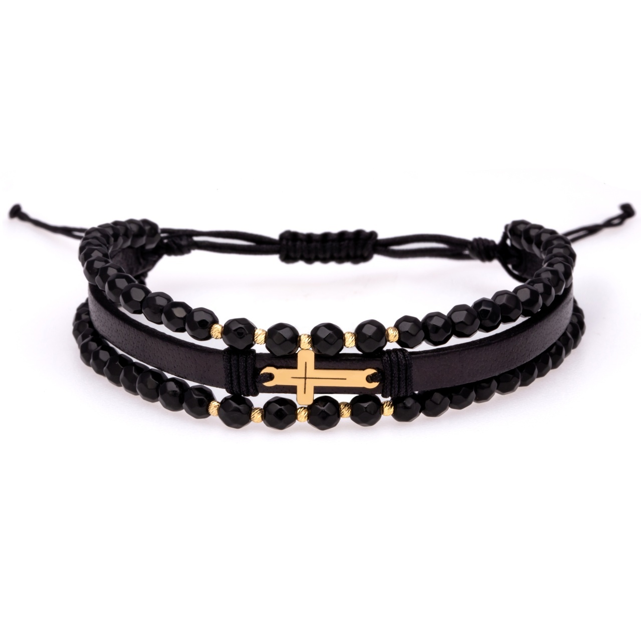 Bratara Onix Cross din AUR 14K si Piele Naturală