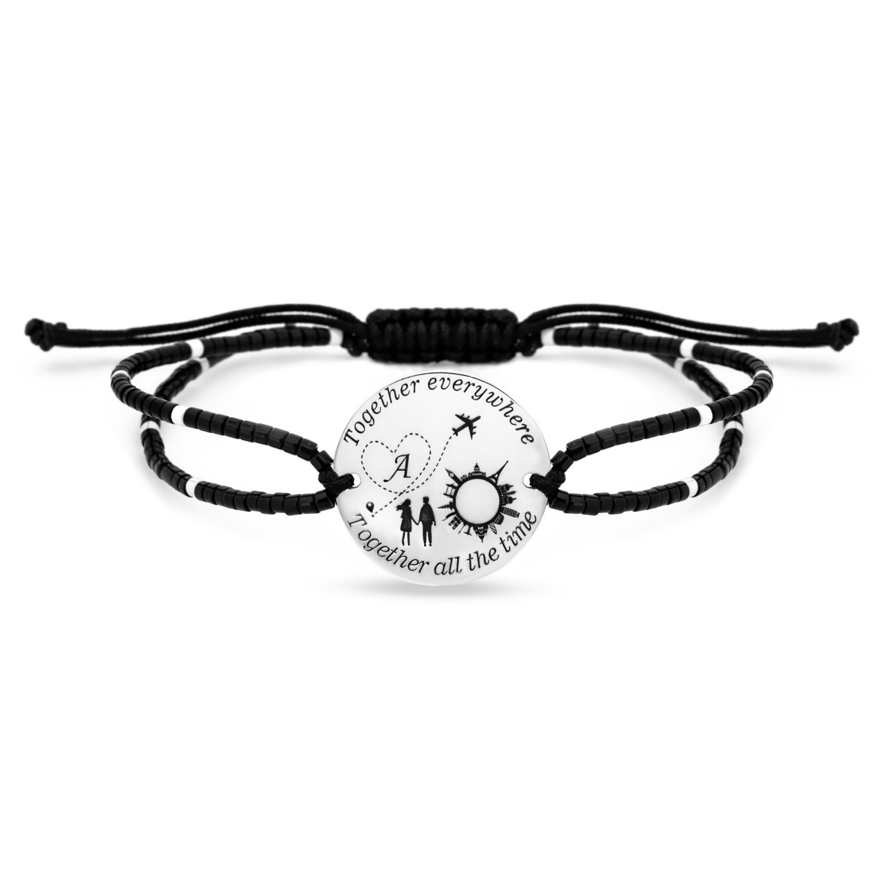 Bratara Travel Addicted cu snur si banut 18mm din argint 925 si miyuki