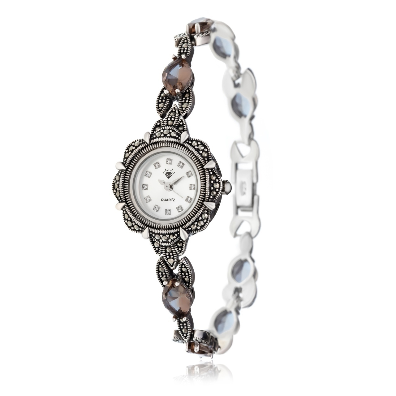 Ceas din Argint 925 cu marcasite si cristale 34.20g 19cm