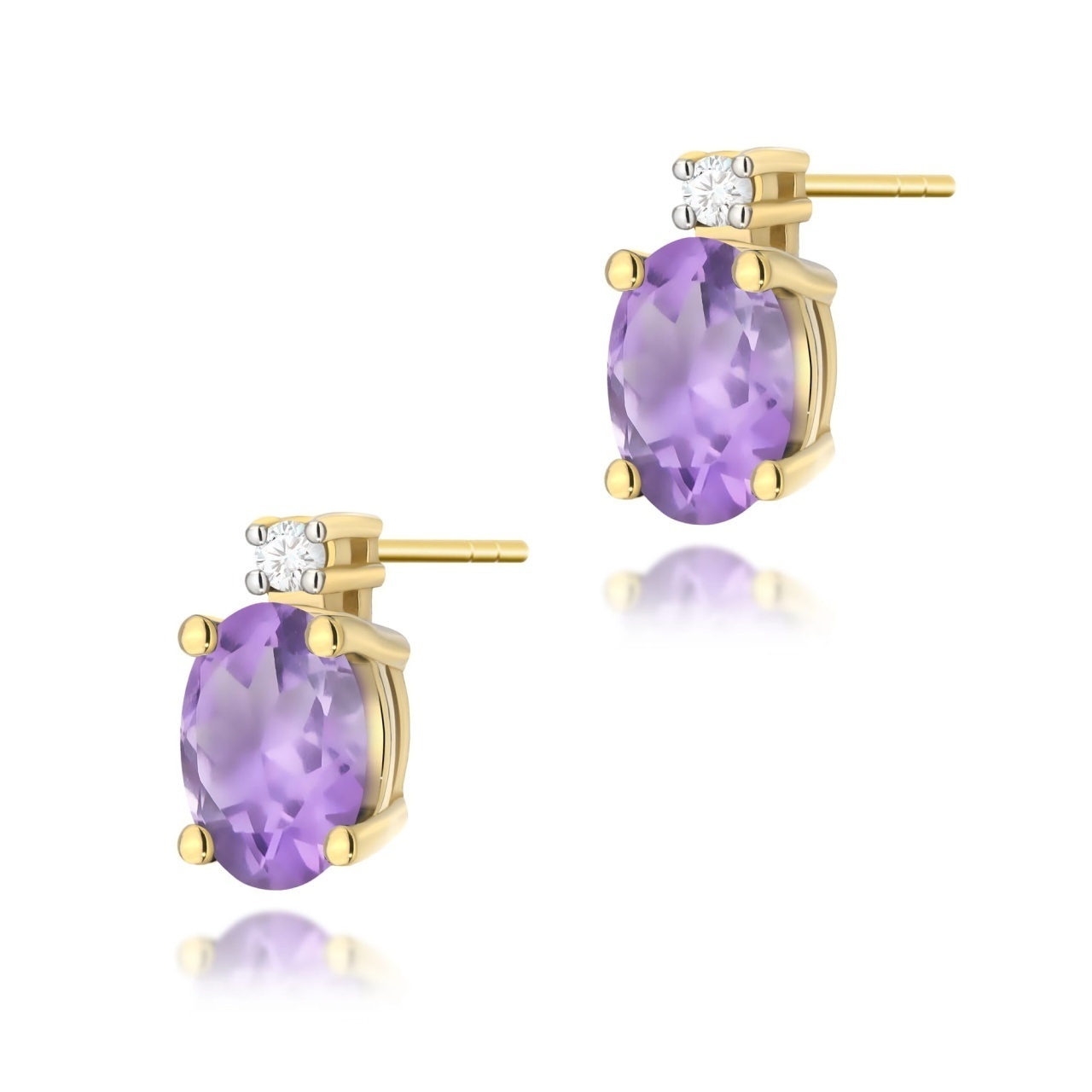 Cercei Aur 14K cu Ametist 0.40 ct si Diamante Naturale 0.03 ct