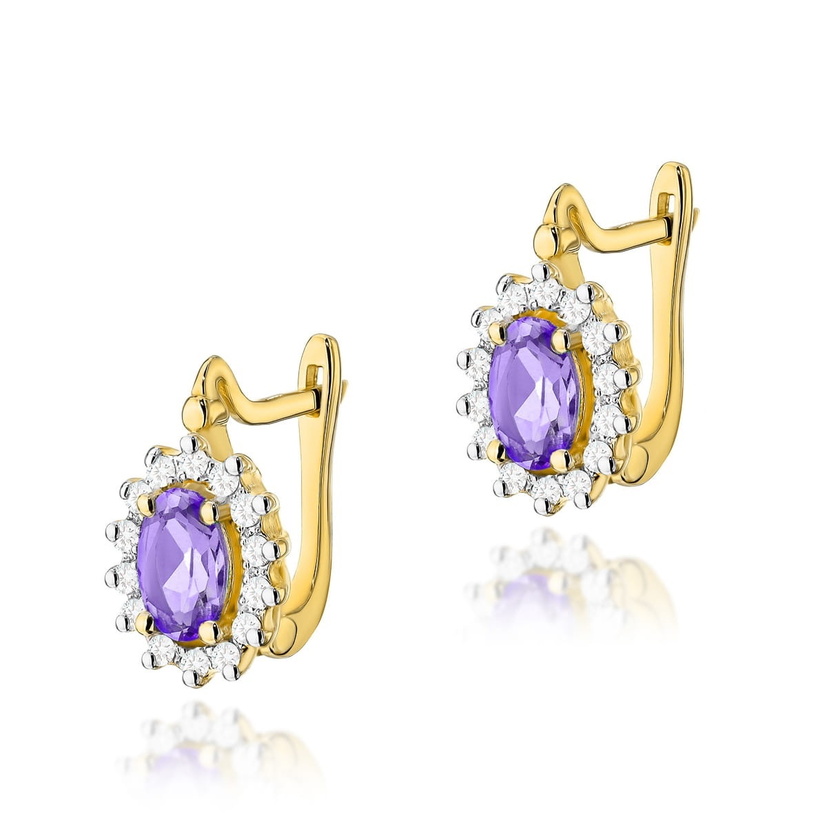 Cercei Aur 14K cu Ametist 0.40 ct si Diamante Naturale 0.24 ct