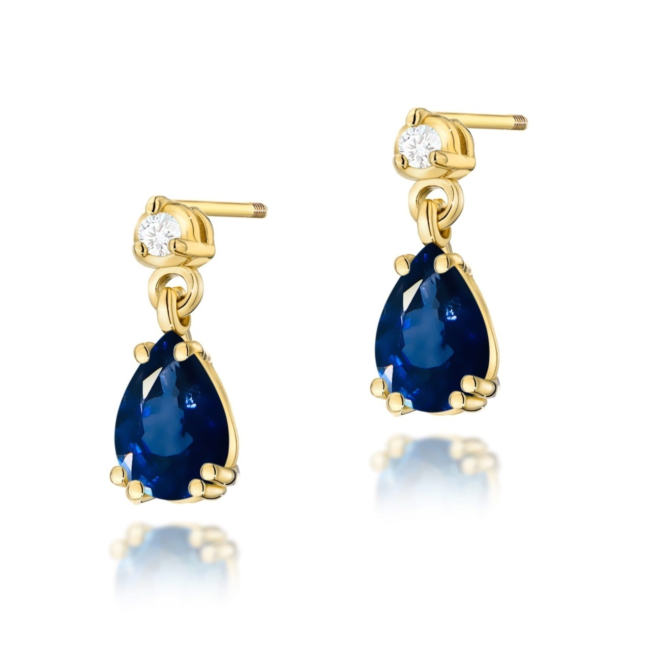 Cercei Aur 14K cu Safir 0.60 ct si Diamante Naturale 0.04 ct Filet cu Protectie