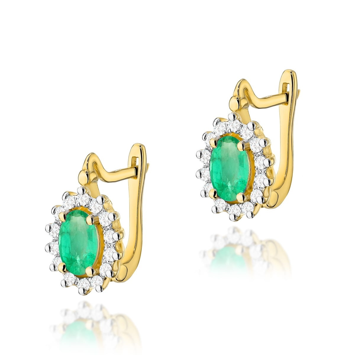 Cercei Aur 14K cu Smarald 0.40 ct si Diamante Naturale 0.24 ct