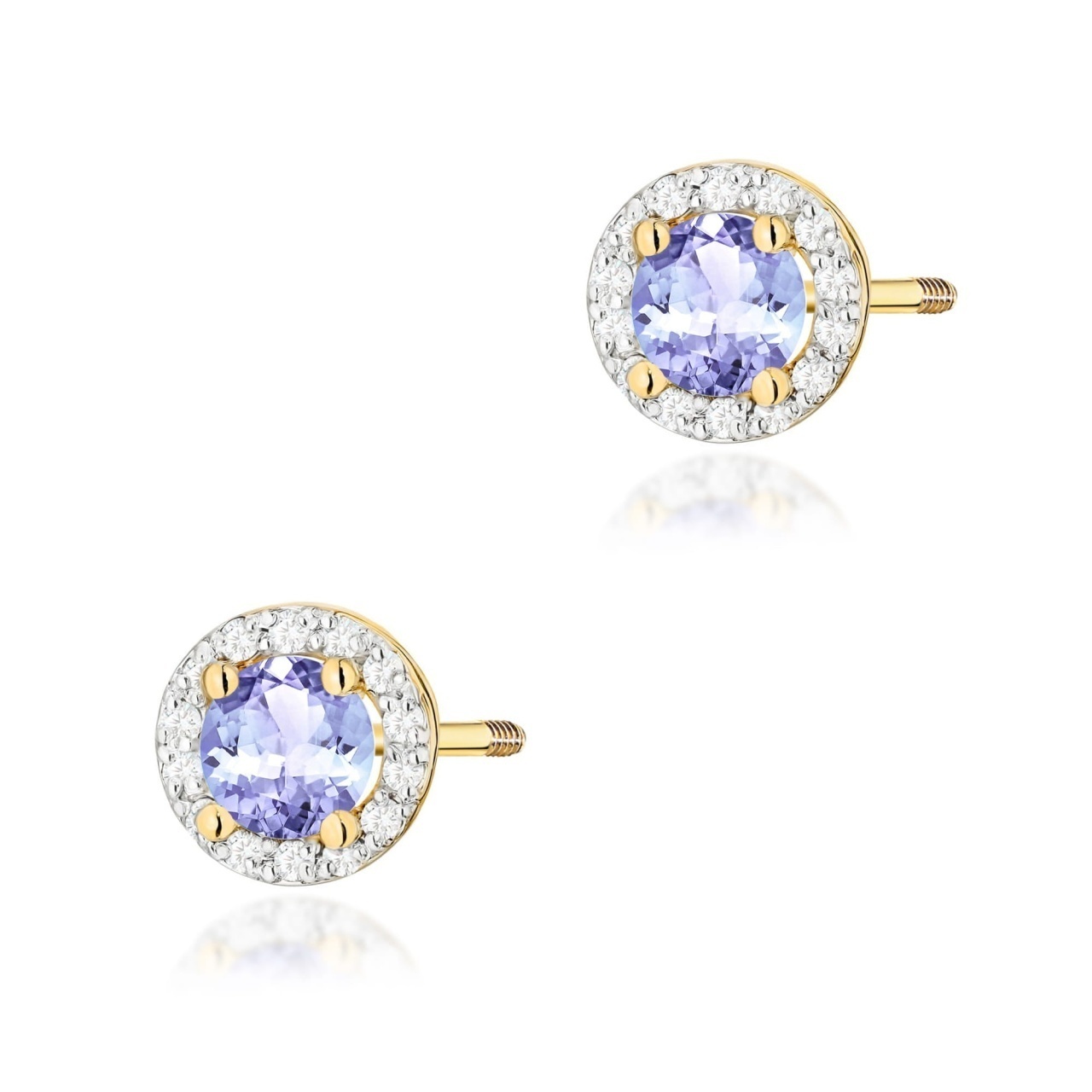 Cercei Aur 14K cu Tanzanit 0.50 ct si Diamante Naturale 0.24 ct Filet cu Protectie