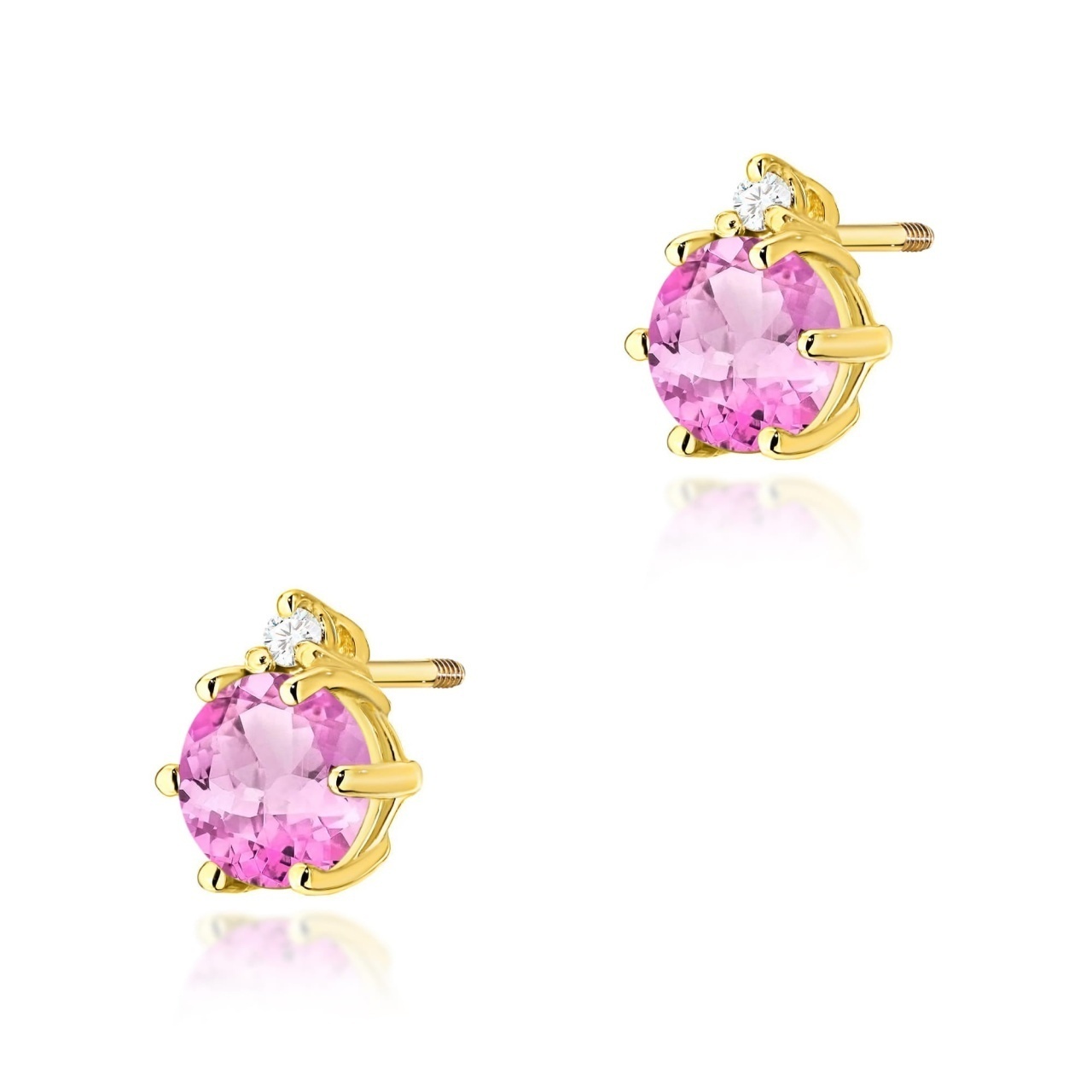Cercei Aur 14K cu Topaz Roz 0.60 ct si Diamante Naturale 0.03 ct Filet cu Protectie
