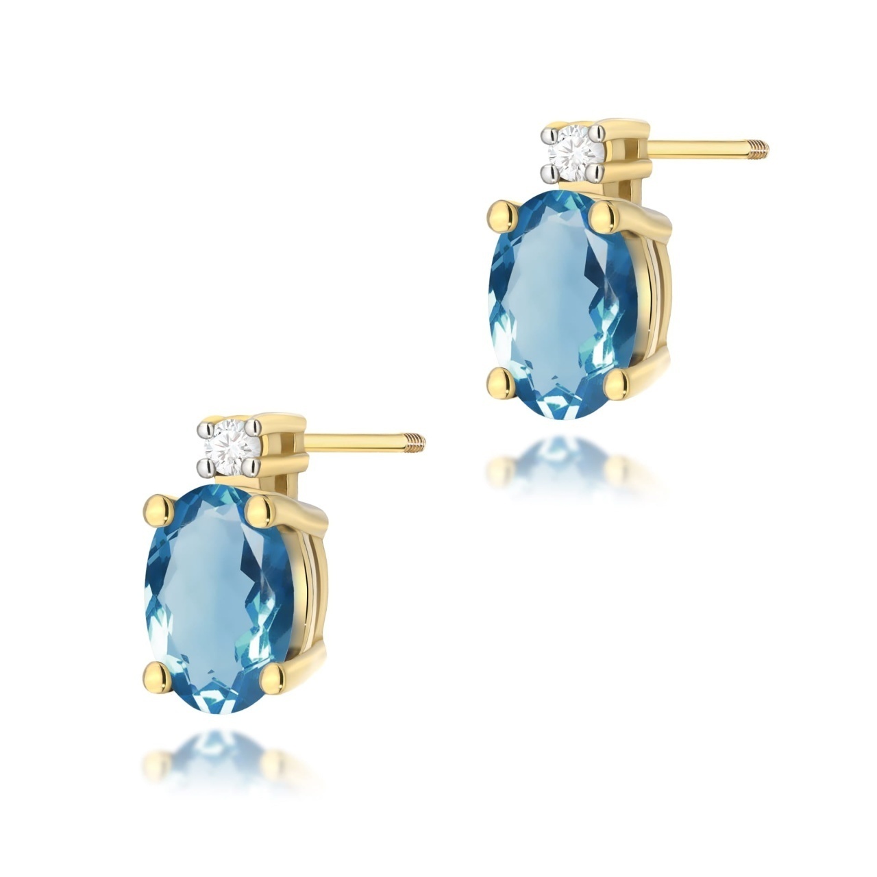 Cercei Aur 14K cu Topaz Swiss 0.50 ct si Diamante Naturale 0.03 ct Filet cu Protectie