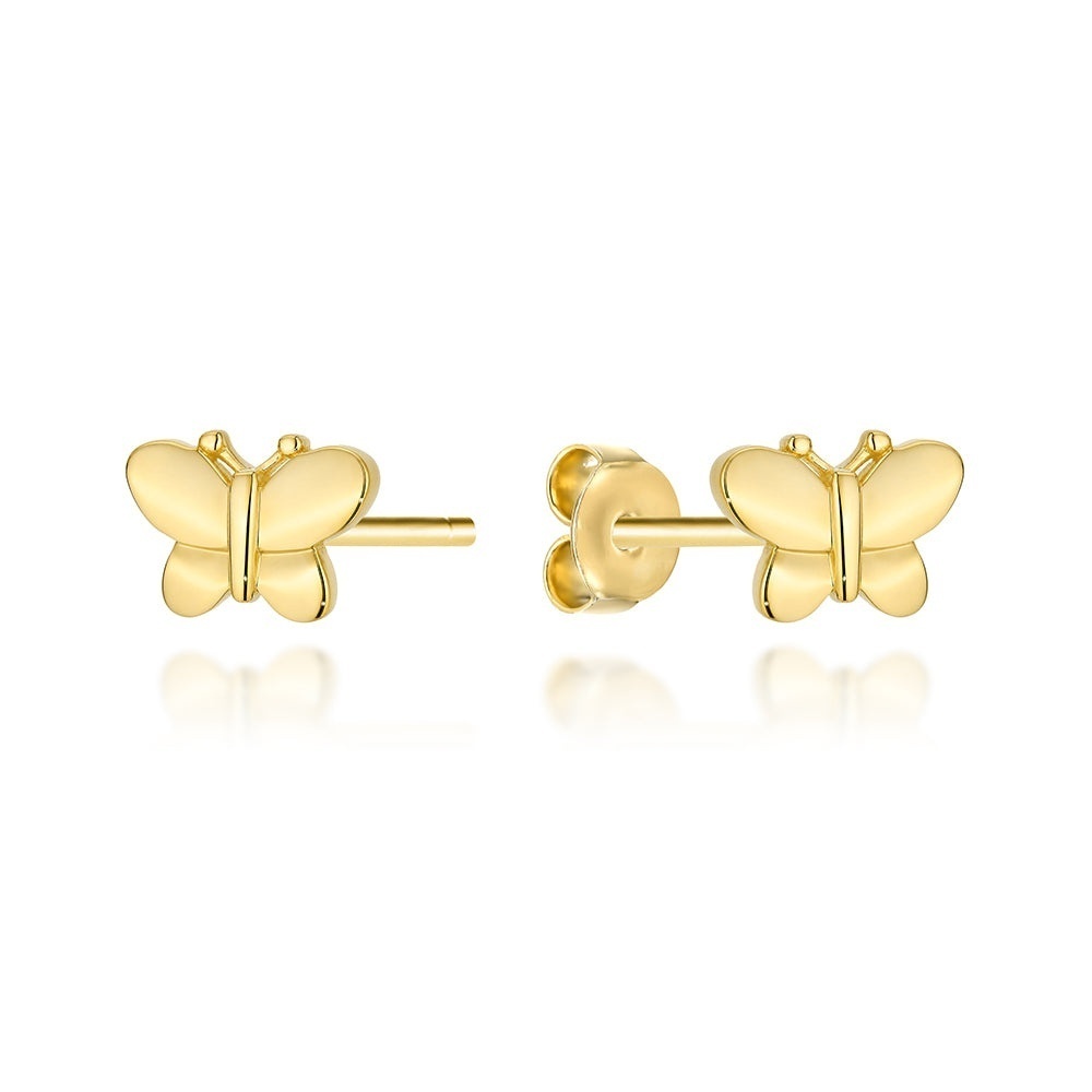 Cercei Aur 14K Model Fluture Plat cu Sistem de Închidere Tip Tijă